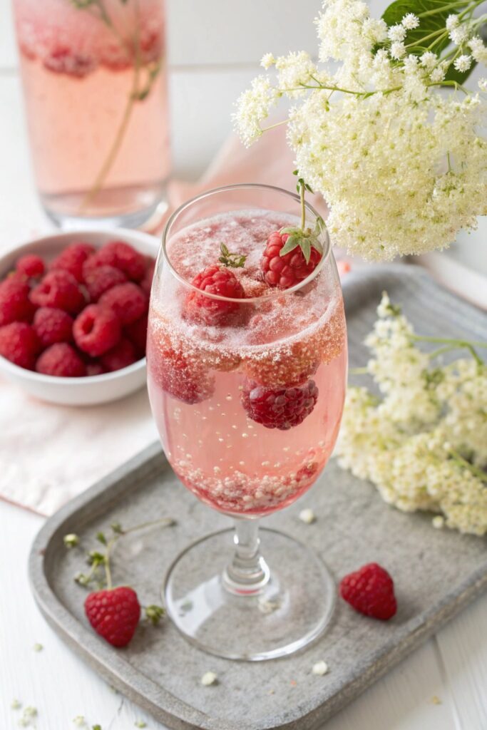 refreshing raspberry elderflower cocktail