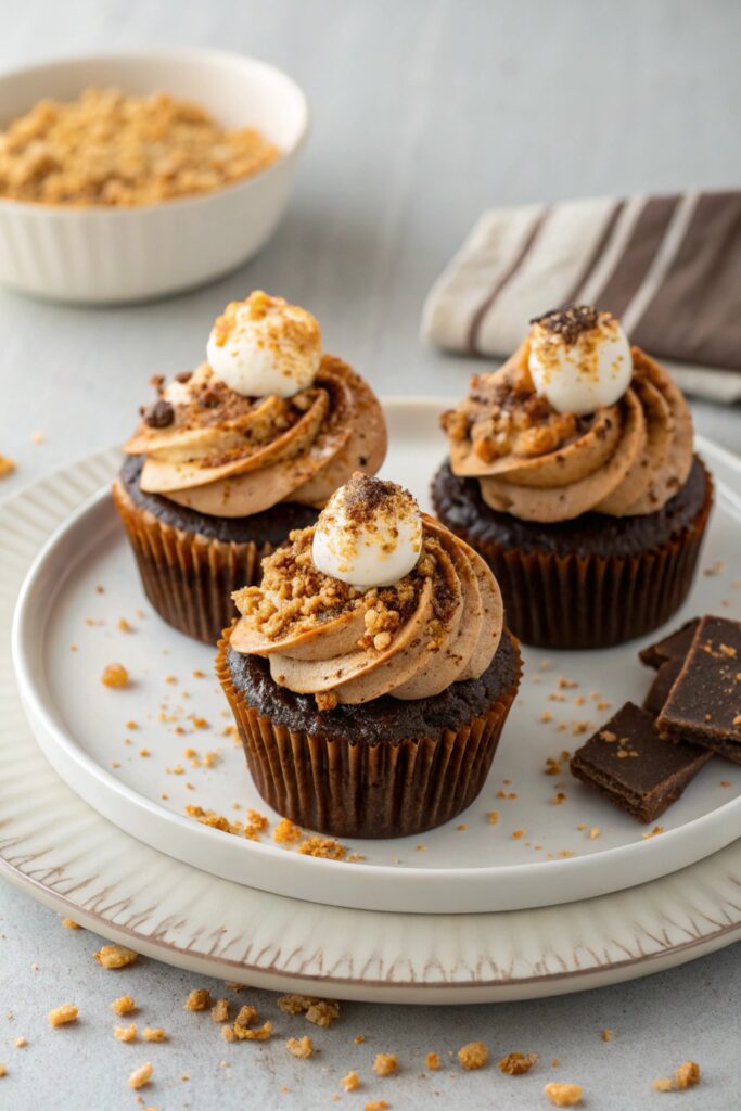 s mores inspired chocolate cupcakes