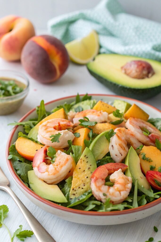 fresh shrimp and peaches