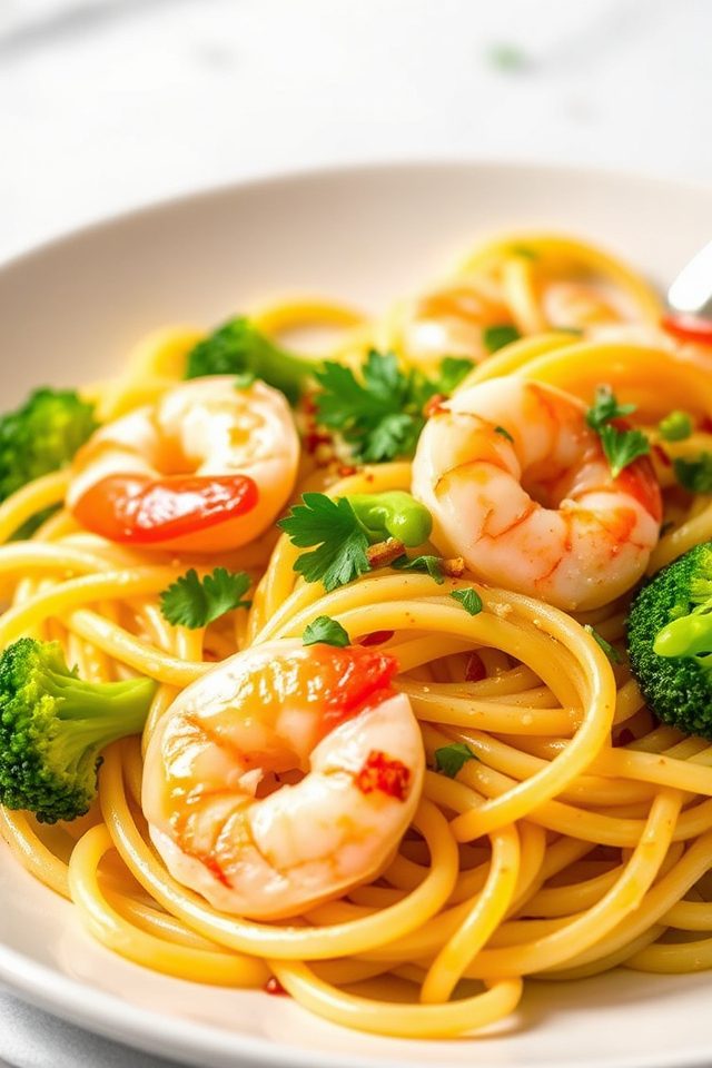 shrimp broccoli buttery linguine
