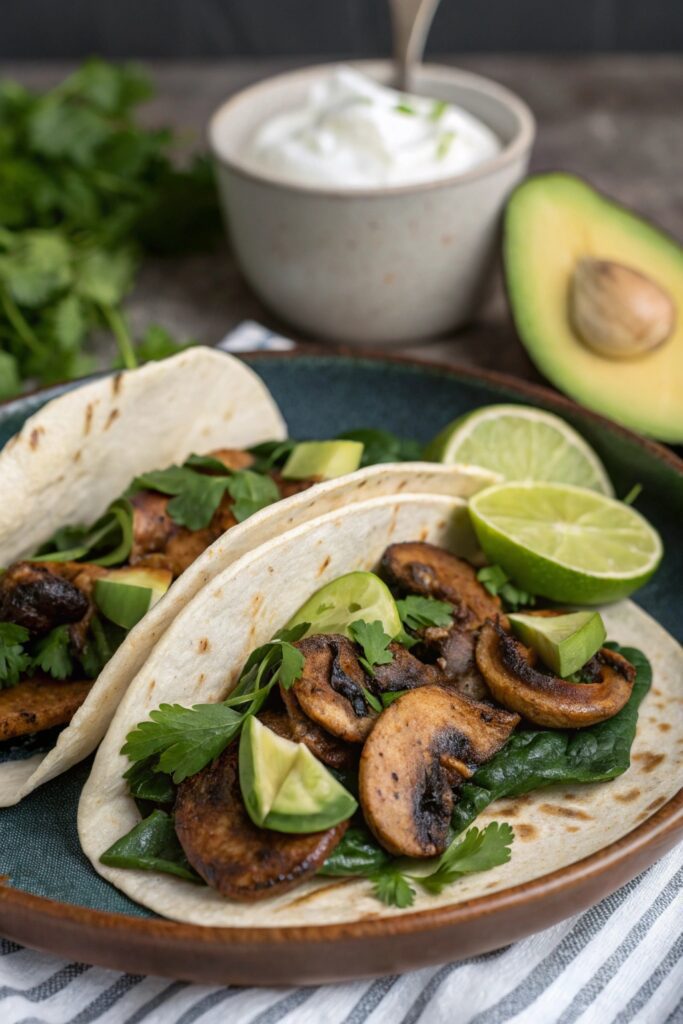 smoky mushroom spinach fajitas