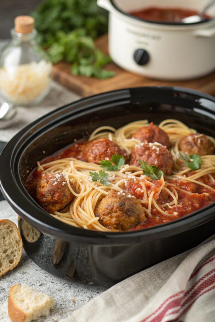slow cooker spaghetti meatballs