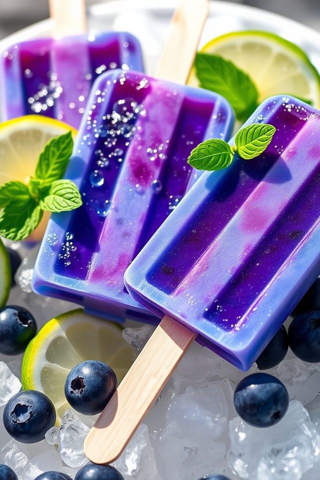 sparkling blueberry lime popsicles