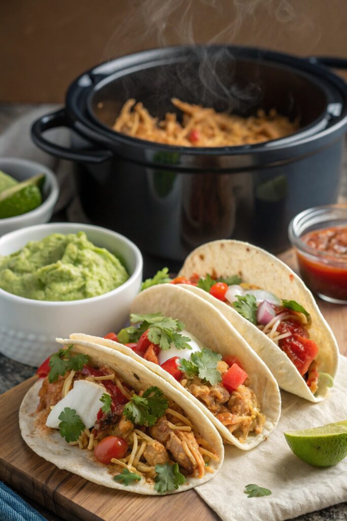 spicy slow cooked chicken tacos