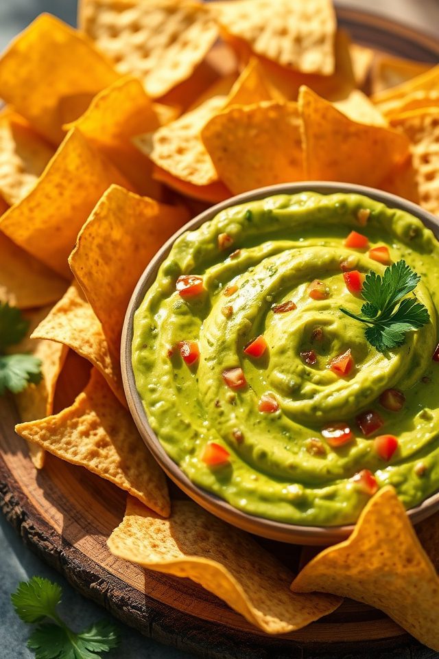 spicy guacamole with chips