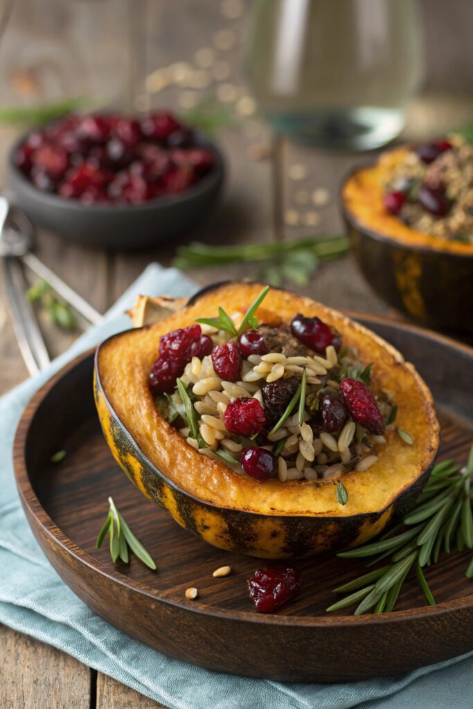 Stuffed Acorn Squash With Wild Rice and Cranberries