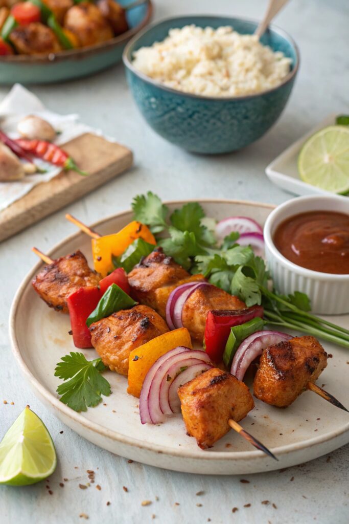 sweet and spicy chicken skewers