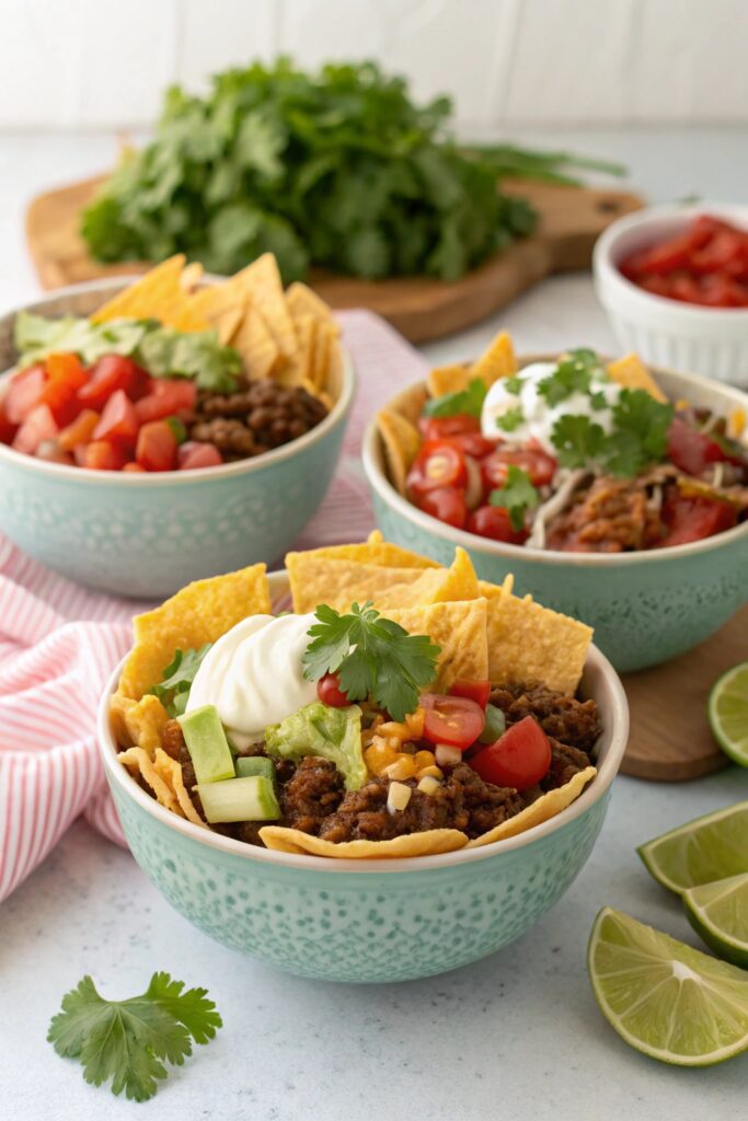 taco bowls with toppings