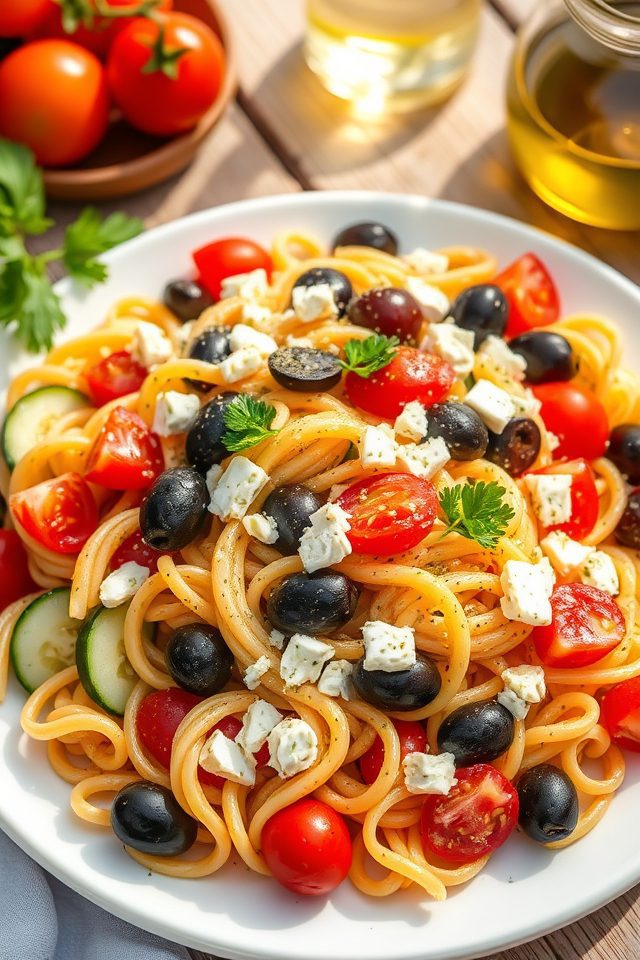 vibrant greek pasta salad