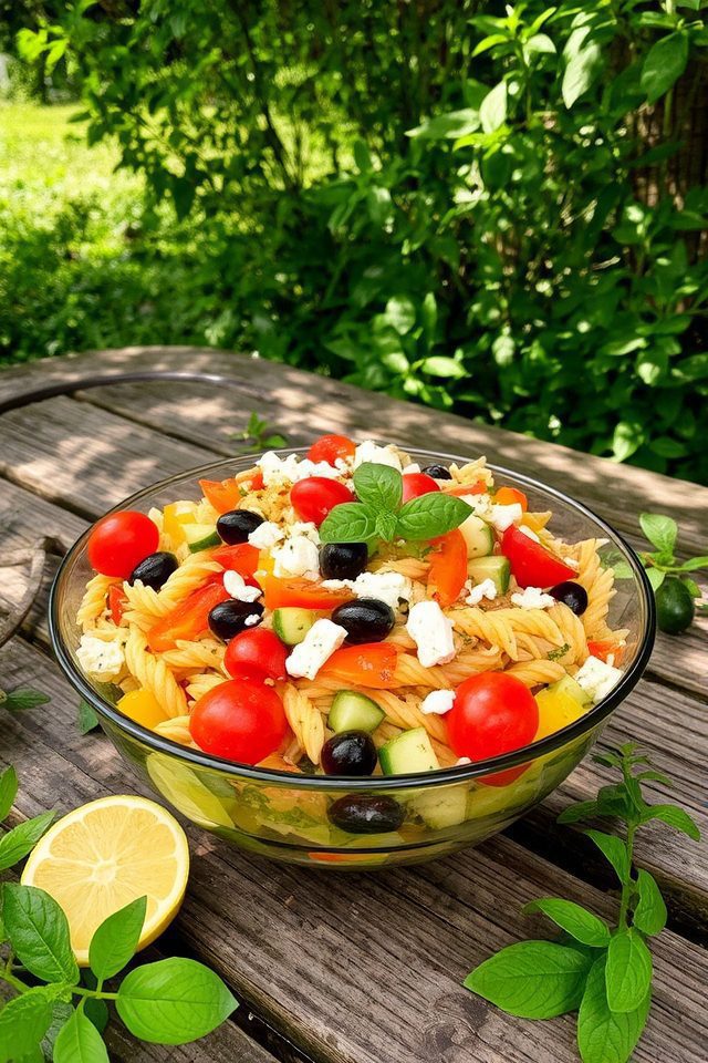 vibrant protein packed pasta salad