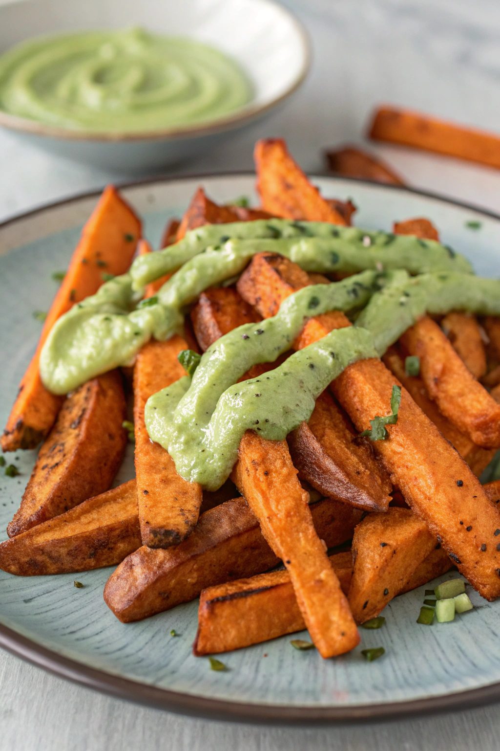 Baked Sweet Potato Fries With Avocado Sauce