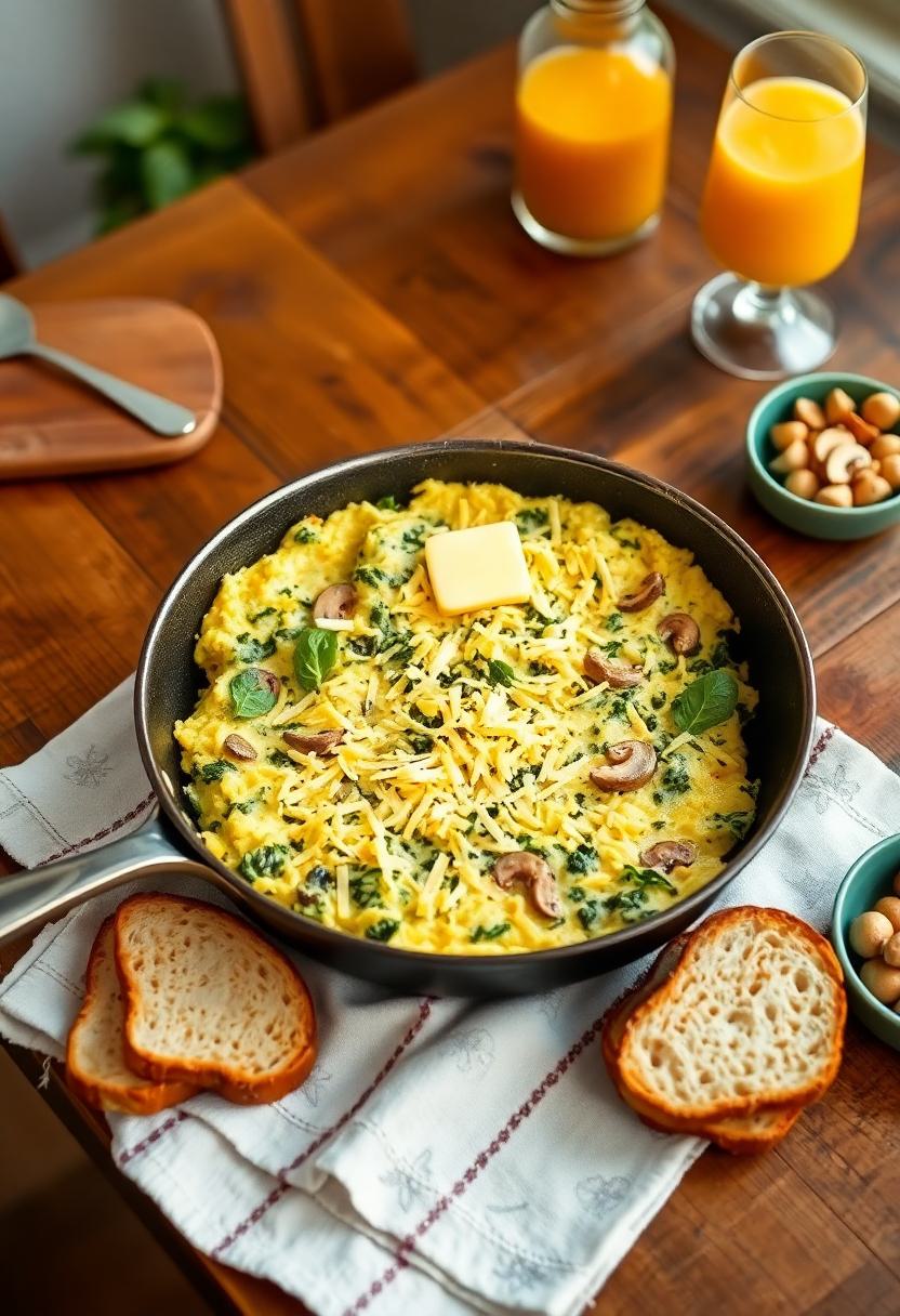 Breakfast For Dinner With Spinach And Mushroom Scramble