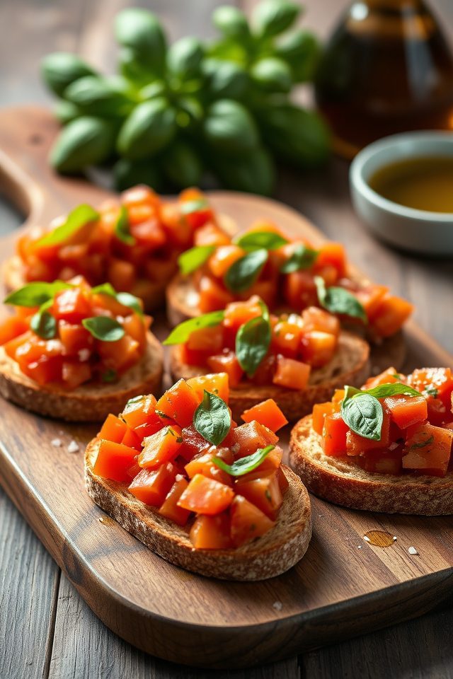 Tomato Basil Bruschetta on Whole Grain Crostini