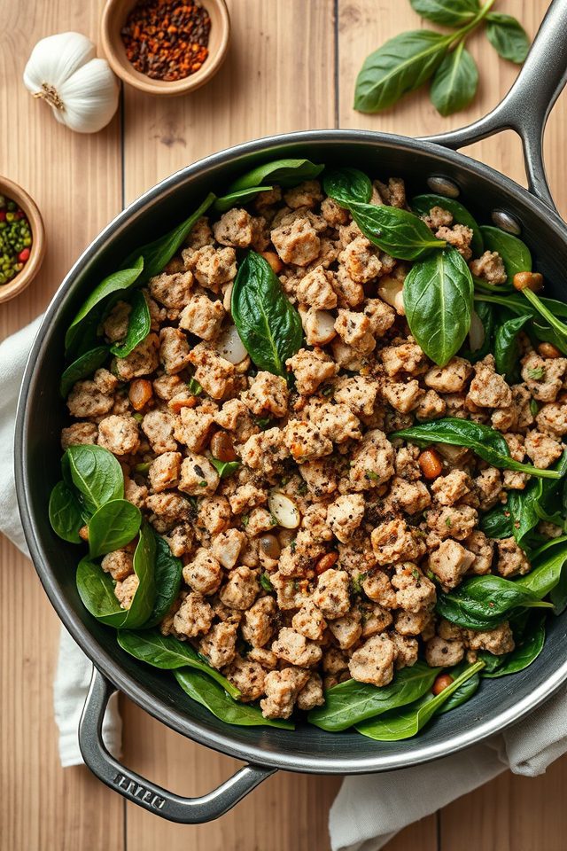 Quick Turkey and Spinach Skillet