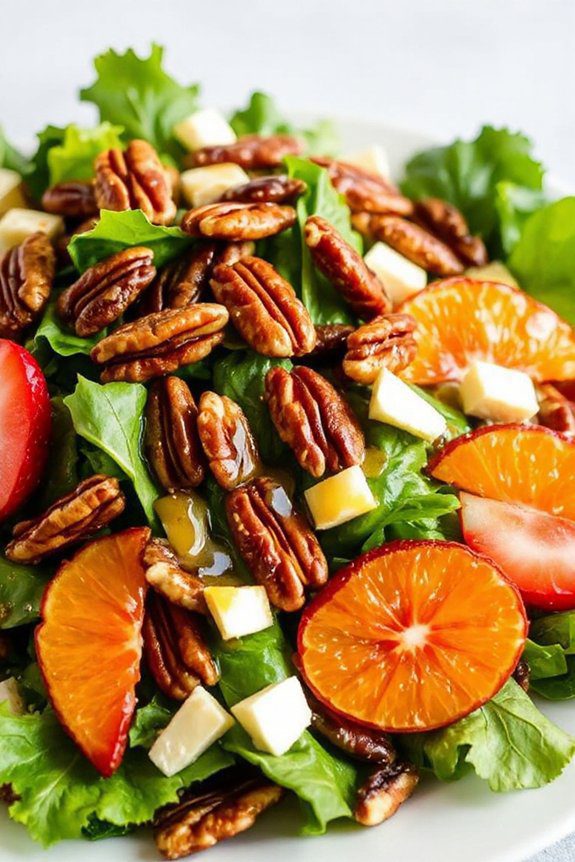 caramelized pecans with greens