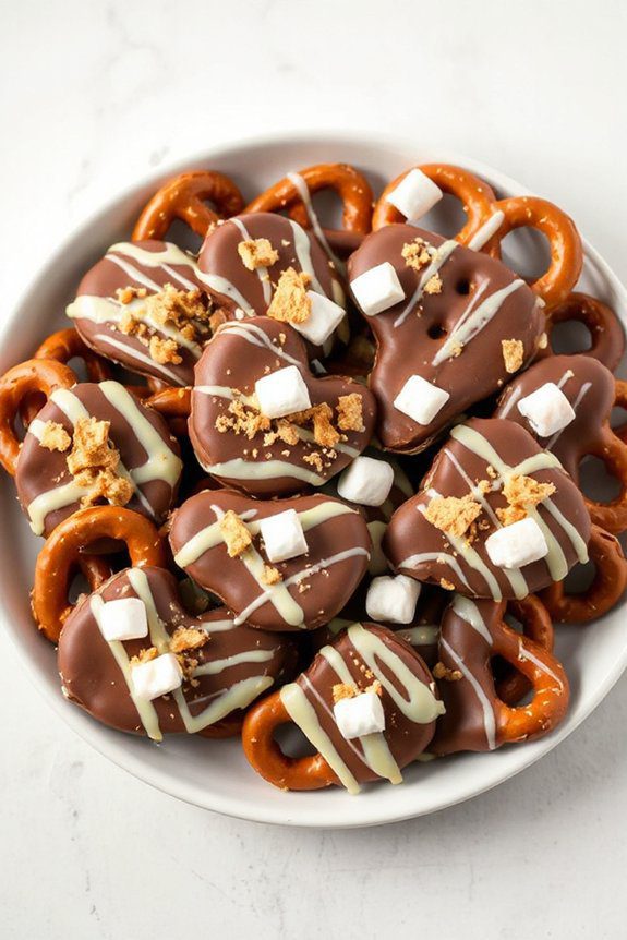 chocolate pretzel s mores bites