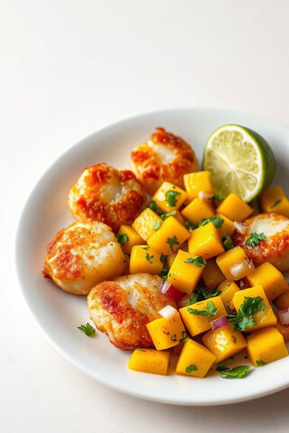 crispy scallops with mango salsa