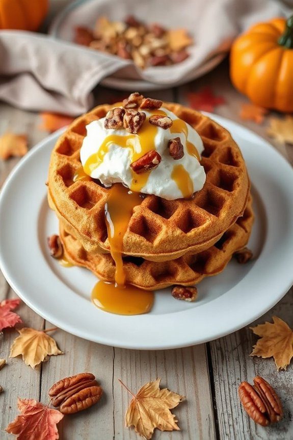 fall inspired pumpkin spice waffles