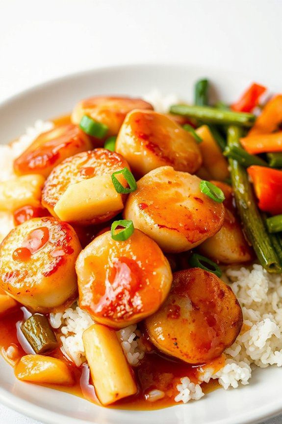 fried scallops with sauce
