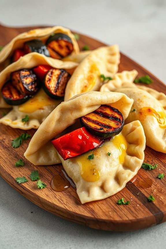 grilled vegetable goat cheese dumplings