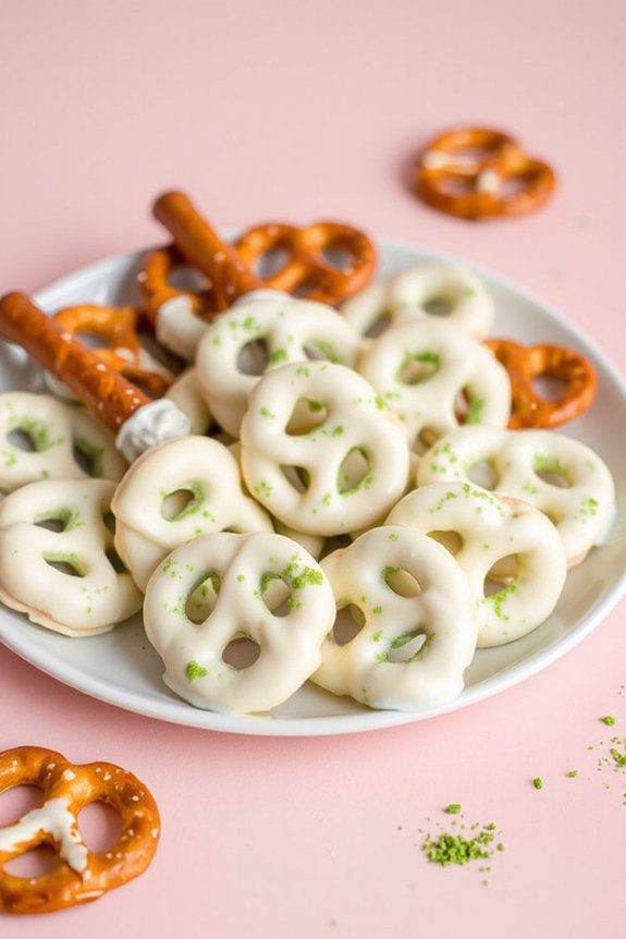 matcha chocolate dipped pretzels