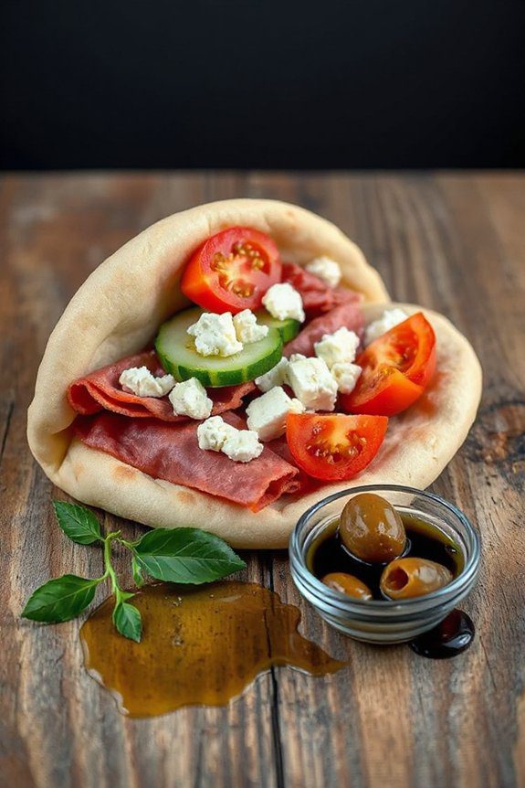 mediterranean bologna pita sandwich