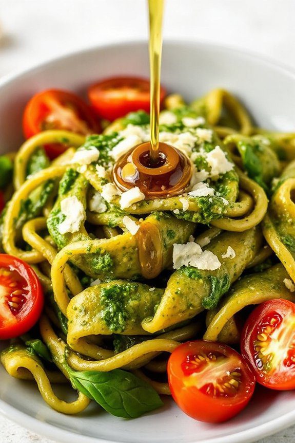 pasta with pesto and tomatoes
