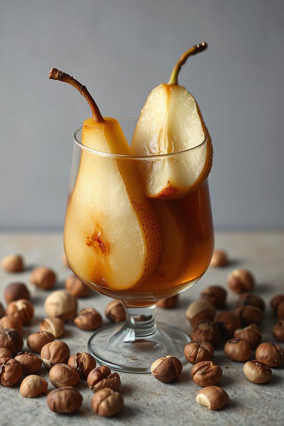poached pear hazelnut brandy delight