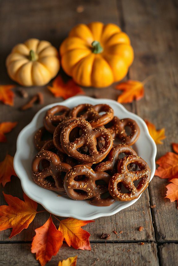 pumpkin spice coated pretzels