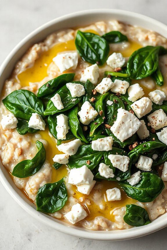 savory oatmeal with spinach