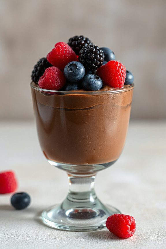 silky chocolate brandied berries