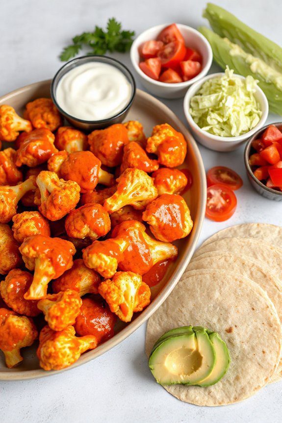 spicy buffalo cauliflower tacos