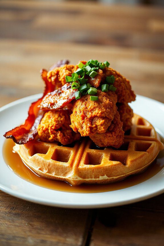 spicy chicken maple bacon waffles