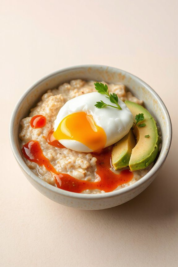 spicy egg and avocado oatmeal