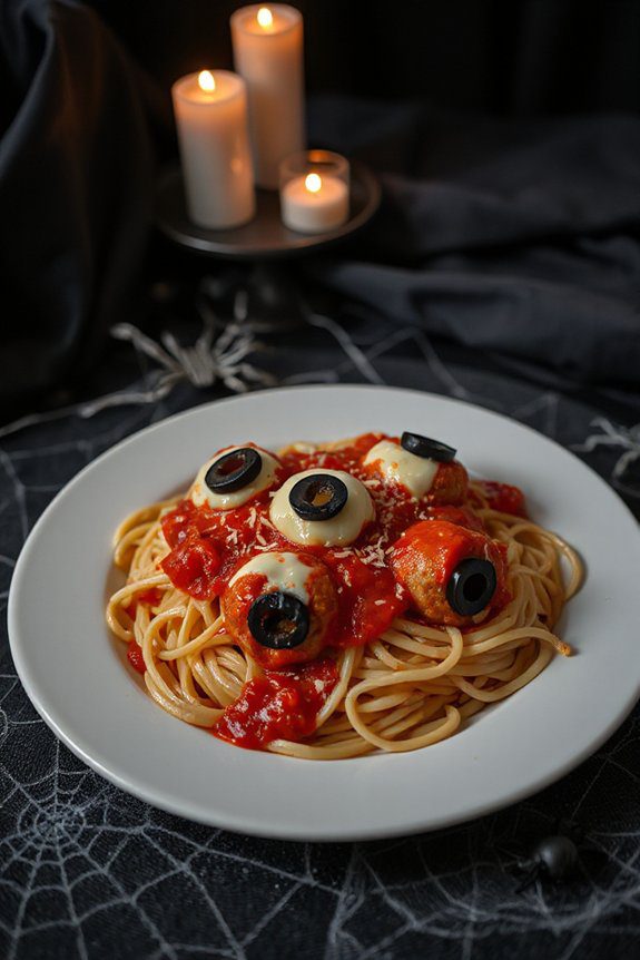 spooky eyeball pasta delight
