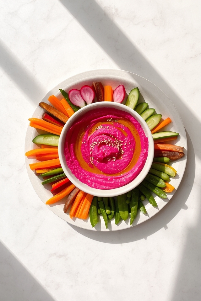 beet hummus vegetable platter