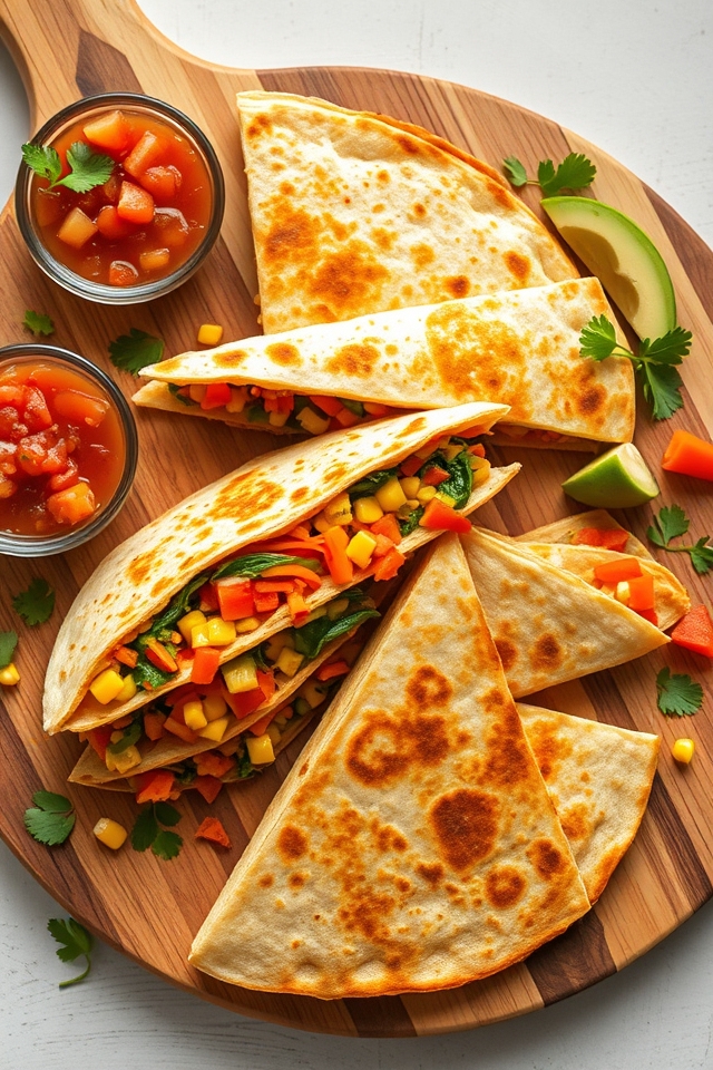 colorful vegetable filled quesadillas