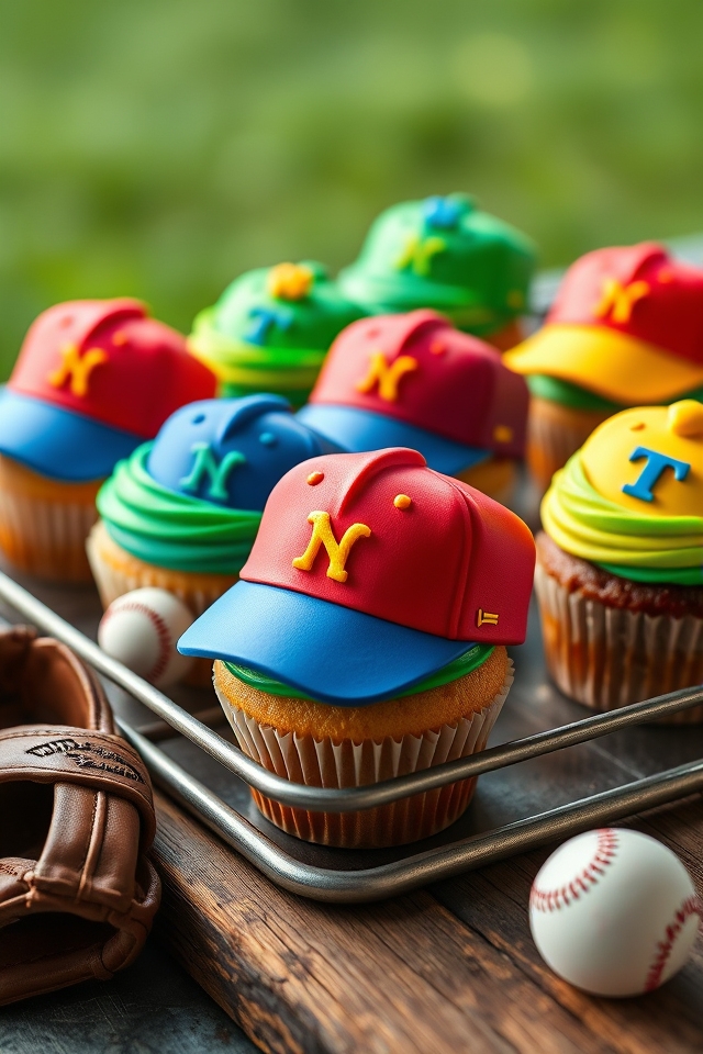 cupcakes shaped like baseball caps