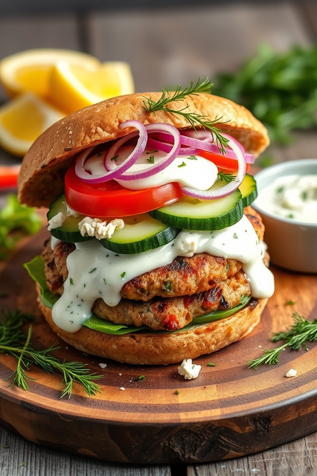 greek inspired turkey burger