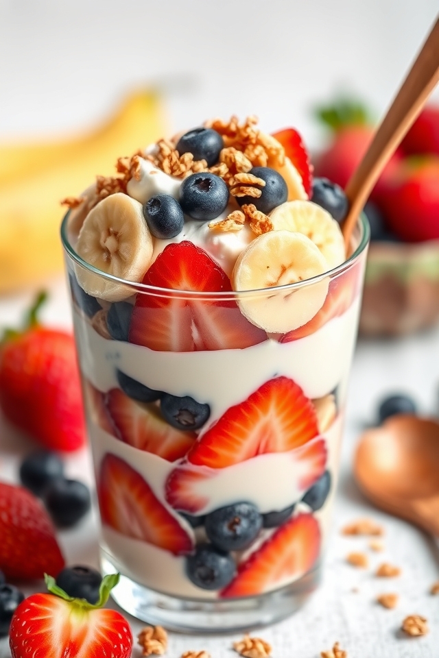 layered colorful fruit parfaits