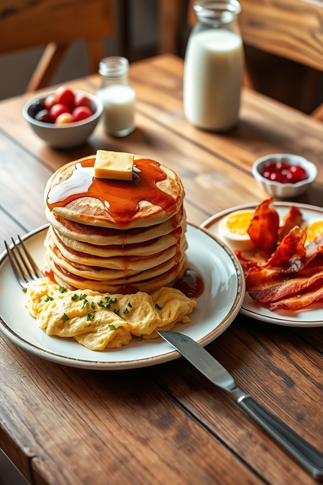 pancakes eggs dinner breakfast