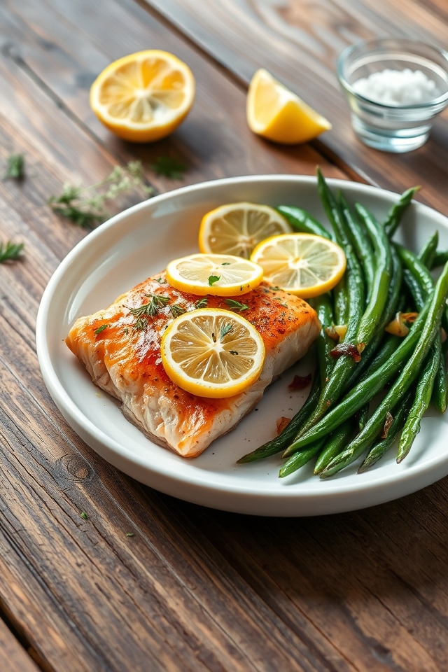 salmon and garlic beans