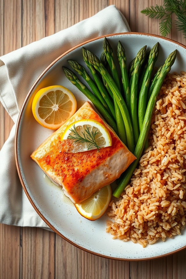 salmon asparagus brown rice