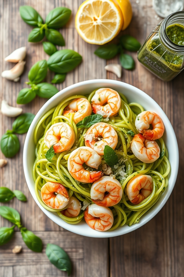 shrimp zucchini pesto noodles