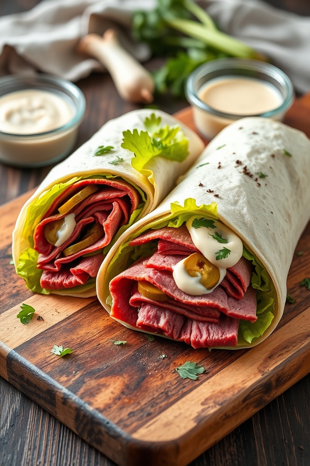 spicy beef horseradish wraps