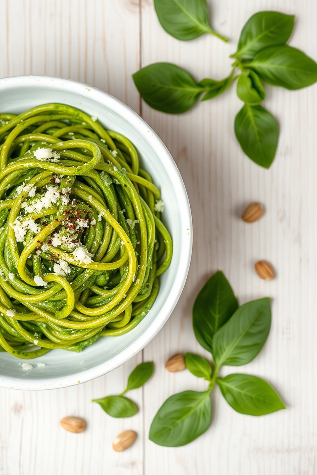 spinach infused pesto pasta