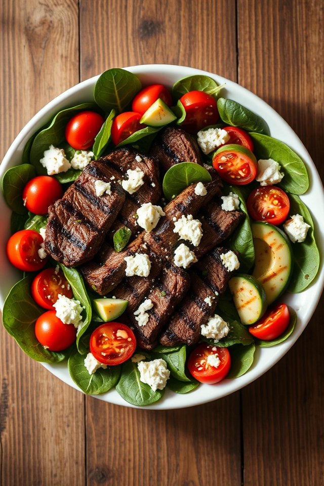 steak spinach low carb salad
