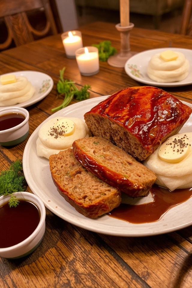 comforting meatloaf and potatoes