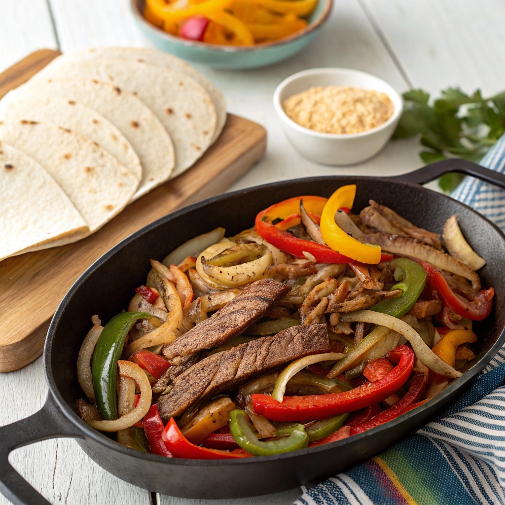 Brisket Fajitas With Sauteed Onions and Bell Peppers