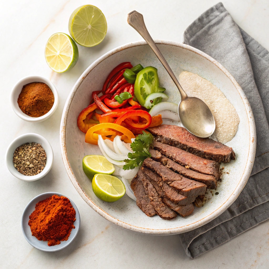 Ingredients For Brisket Fajitas With Sauteed Onions and Bell Peppers